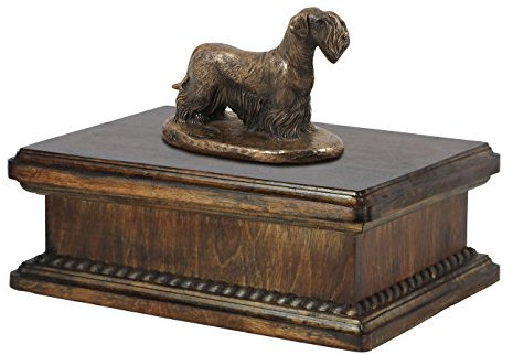 Art-Dog Custom Dog Mama Sitzende Statue Gedenkurne - Handgefertigte kaltgegossene Bronze auf Birkensockel - Urne für die Asche von Hunden - 24,5x29x21cm - 5l - Cesky Terrier
