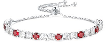 GW Bracciale Donna Tennis con 5A Zircone Brillantini Regolabile Gioielli Regalo Compleanno Donna Festa Della Mamma Laurea Braccialetti Amicizia (Argento Bracciale,Rosso+Cristallo)