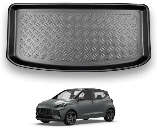 NOMAD Hyundai i10 (2020+) Boot Liner [Non-Adjustable Boot Floor] Tailored Fit Car Floor Mat Protector Non Slip Waterproof Raised Edges Compatible Custom Fit Accessory Black Dog & Pet Friendly