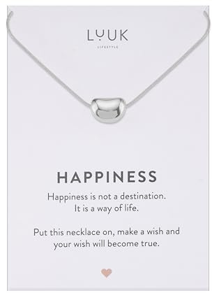 LUUK LIFESTYLE Collana delicata con ciondolo a forma di fagiolo, stile semplice e discreto, regalo personale con dedica HAPPINESS, argento