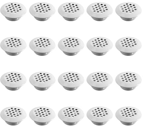 20 rejillas de ventilación de acero inoxidable de 19 mm, color blanco circular, cubierta de malla de ventilación para armario, zapatero, perfil convexo