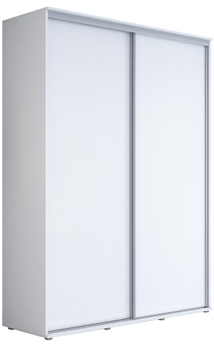 Meble Slupia Kleiderschrank Schiebetüren Maja - 110x242x61 cm - Schrank Schlafzimmer, Vorraum, Garderobe - Geteilte Tür, Kleiderstange, Ohne Spiegel - Holzwerkstoff, Weiß