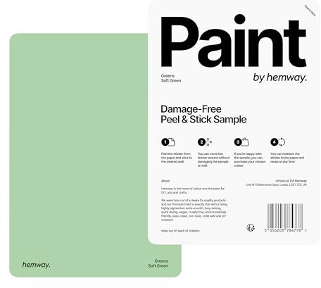 Hemway - Peel & Stick Sample for Our Chalk Based Furniture Matt Paint - Soft Green | A5 Damage-Free, Accurate Colour Swatch | Test Our Chalky Matt Shabby Chic Finishes for Interior Decor