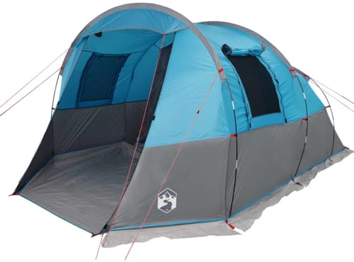 vidaXL Tunnelzelt 4 Personen, Campingzelt mit Netzwände, Wasserdicht Familienzelt mit E-Anschluss, Gruppenzelt, Blau 185T Polyester
