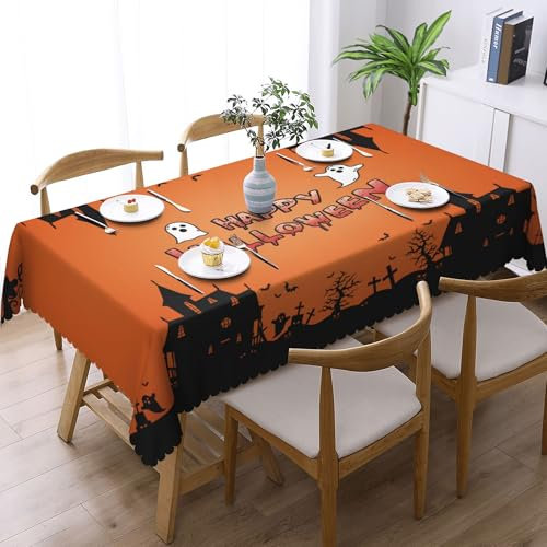 Happy Halloween Tischdecke Ghosts Geister Deko Party Tischdecken Rechteckige Tischdecke Abwaschbar Polyester Wasserdicht Tischtuch Horror Tischdeko für Outdoor Garten Esszimmer Küche 140x180cm