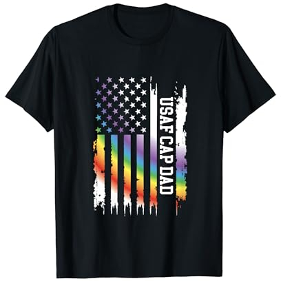 Usaf Cap Dad United States Distressed Rainbow w US Flag T-Shirt
