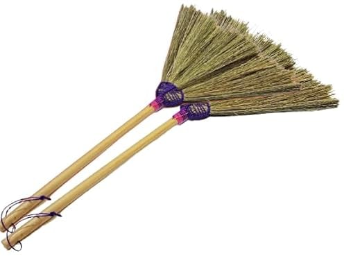 2 Pcs. Efficient Push Broom with Natural Grass Bristles and Bamboo Handle, size 30 cm (12 inches) - Perfect for Home, Kitchen, and Office Cleaning - Handcrafted in Thailand, HHT093-BRMX2