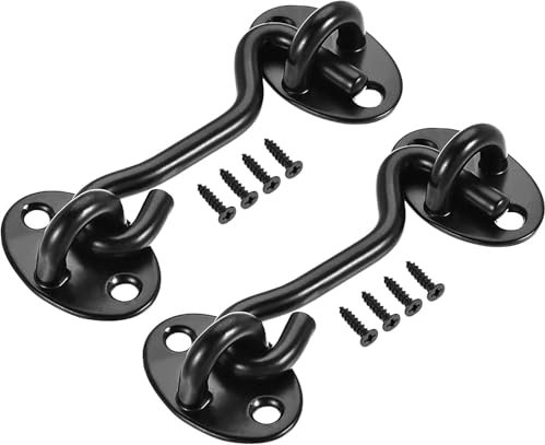 ORTAVA 2 Stück Sturmhaken Edelstahl, 3 Zoll/75 mm Sturmhaken mit öse, Tuerriegel, Türhalter, Fensterhaken für FensterläDen, Scheunentor, Gartentor, Garagentor mit 8 Stück Schrauben (Schwarz)