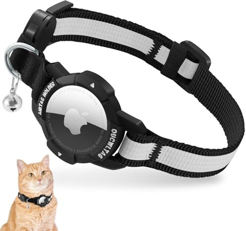 Leuchtend Airtag Katzenhalsband, Kätzchenhalsband mit Apple Airtag Hülle,Verstellbar Airtag Halsband Katze mit Sicherheitsverschluss & Elastischer (Schwarz, (Katzen und Welpen23-33cm))