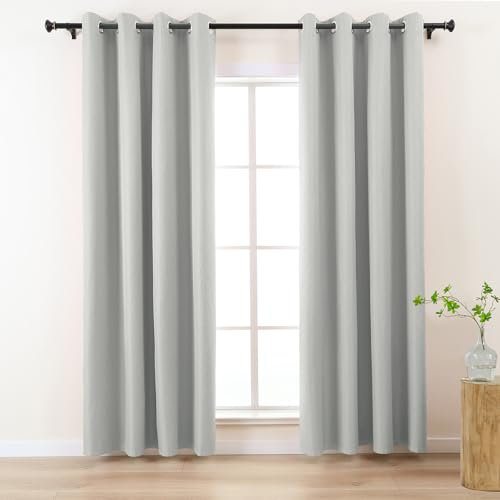 L.Z.E Vorhänge Verdunkelung Hellgrau, Silbergrau Abdunkelnde Gardinen Vorhang mit Ösen, 100% Verdunkelnde Gardinenschal für Schlafzimmer und Wohnzimmer, 225 cm Lang, 2er Set Leinenoptik Blickdicht