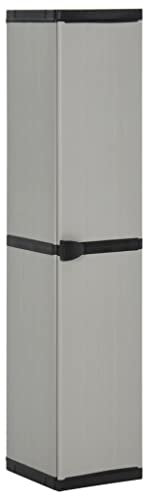 LVHUIDEH Garten-Lagerschrank mit 1 Tür und 3 Einlegeböden, Gartenschrank, Außenschrank, Terrassenschrank, Werkzeugschrank, für Garten, Terrasse & Balkon, UV- und wasserbeständig, 34 x 40 x 168 cm