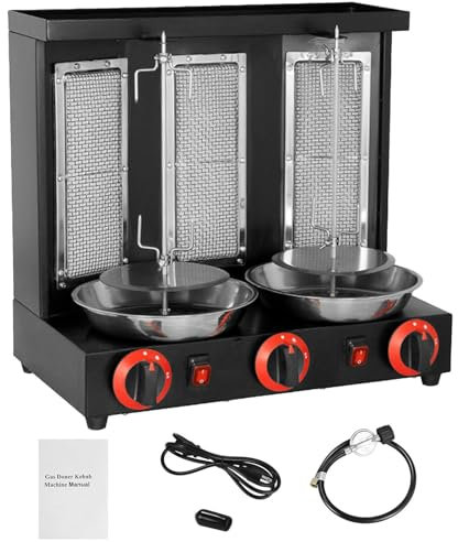 WHIPIN Máquina eléctrica para Hacer Kebab, asador Vertical Tipo gyro y Parrilla con Control de Temperatura Ajustable (50-350 cocinas comerciales y domésticas, asador Ideal para(Black,ThreeH