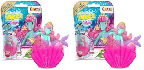 INKEE GALUPY MERMAID | Meerjungfrau Badekugel mit Überraschung, Kinder Badebombe in Muschelform mit Meerjungfrau Figuren & Zuckerwatte Aroma (Packung mit 2)