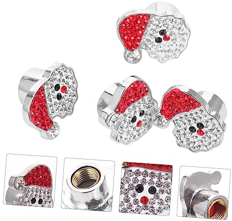 BELLIFFY 4stücke Teiliges Ventilkappen Autoreifen Santa Claus Modell Mit Strass Kupfer Material Staubdicht Dekorativ Für Weihnachtsauto Zubehör Einfach Zu Montieren Und Langlebig