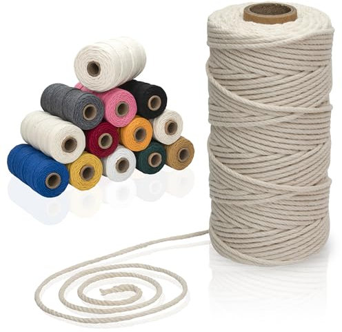 Makramee-Garn aus 100% Baumwolle, 3-4 mm Stärke, in tollen Farben (Natur, 3mm (100m))