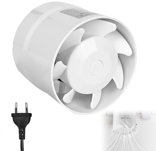 GOEDCH Ventilateur tubulaire 100 mm : extracteur de fumée en ligne, 130 m³/h, silencieux, de haute qualité, pour maison, cuisine, WC, grenier, serre