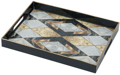 Serviertablett, Tablett mit Griff Marmor Deko Rechteckig Kaffeetablett, Bruchsicher Groß Tablett für Küche, Wohnzimmer, Bar， Partei(40 x 30 x 4 cm)