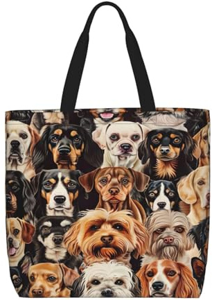 Schultertasche mit Reißverschluss und Hundemotiv für Damen, Strand, Reisen und Alltag, leicht, elegant, Schwarz, Einheitsgröße, Schwarz, Schwarz , Einheitsgröße