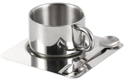 LOVIVER Kaffeetasse Set mit Teller und Löffel Tee Tasse Edelstahl Wiederverwendbare Kaffeetasse Löffel Kaffeetasse für Restaurantreisen