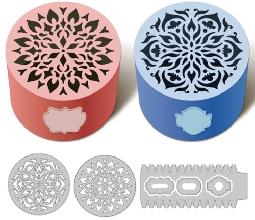 DELORIGIN 3D Stanzformen „Mandala“ Für Runde Boxen Rahmen Aus Kohlenstoffstahl Stanzschablonen Randschablonen Scrapbooking Prägevorlage Für DIY Bastelarbeiten Geschenkboxen Kartenherstellung