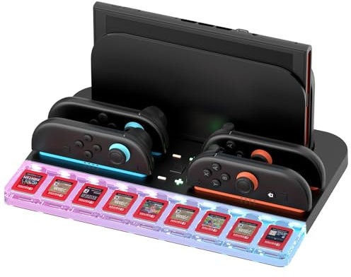 Diyife Chargeur pour Nintendo Switch 2, Station de Charge pour Pro Manettes, pour 9 Cartes de Jeu, 4 Manettes et 1 Station d'accueil Officielle pour Nintendo Switch 2