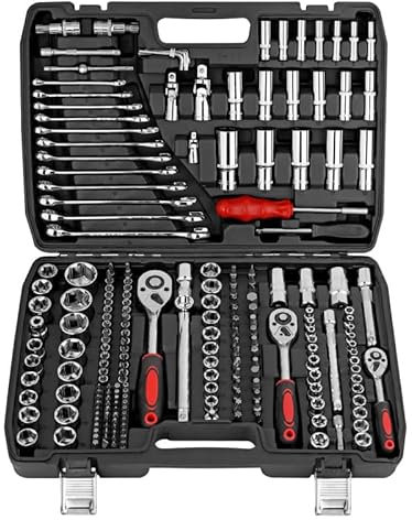 Victoam 216 Pcs Drive Socket Set, 1/4, 3/8, 1/2 Inch Ratchet Wrench Set with Bits, Cr-V Metric Socket Spanner Set with Extension Bars Universal Mechanics Tool Sets for DIY Car Repair Household