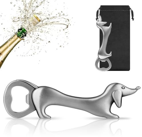 KKCHER Dachshund Beer Bottle Opener, Sausage Dog Gifts for Women Men, Birthday Father's Day Christmas Gifts for Women Men Dog Lovers, Silver with Gift Bag