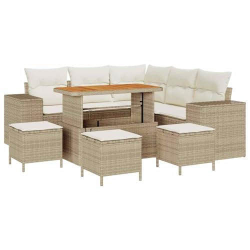 vidaXL Garten-Sofa-Set 9 pcs Beige und Creme 110 x 55 x 71 cm, Sofa für Garten und Terrasse, mit Stauraum, modulare Sitzgelegenheit, wetterfestes Poly-Rattan Lounge-Set