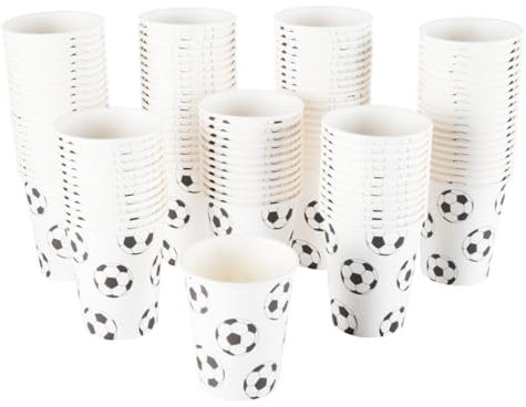 CEILIWEN 100-Pack 9oz (250ml) Football Party Cups - Black & White Paper Cups for Hot & Cold Drinks - Football Themed Birthday Party, Sports Events and Celebrations (100PCS Football Cups)