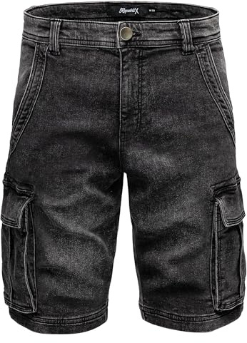 REPUBLIX Herren Cargoshorts Männer Kurze Bermuda Jeans Hose Regular Fit R7040 Schwarz W30