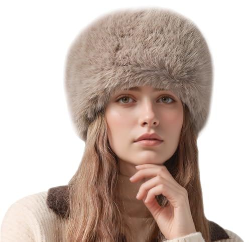 FEOYA Damen Plüsch Wintermütze Warme Russische Fellmütze Siberian Kosakenmütze Faux Pelz Eimerhut Kunstpelzmütze