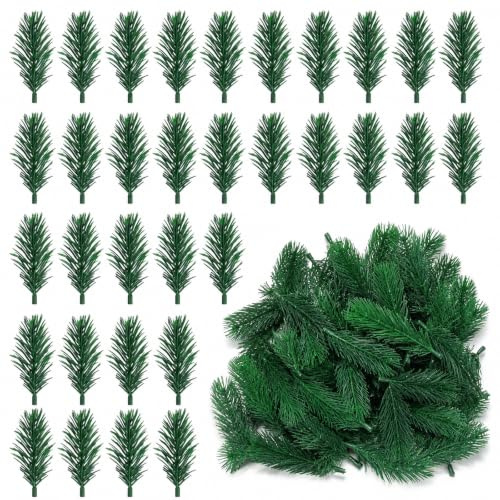 50 Stück Künstliche Tannenzweige, 6 cm Lang Tannenzweige Künstlich wie Echt, Grüne Pflanzen Adventskranz Deko DIY, Streudeko Weihnachten basteln für Girlande, Kranz und Weihnachtsverzierung