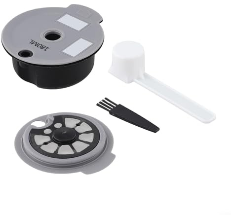 Sisinkal Reusable Coffee Capsule Pod,Compatible for Bosch Machine Brewing Set, 12g Capacity 60ml Lid 180ml Lid Spoon Brush, Grey Plastic Friendly Home Kitchen Accessory