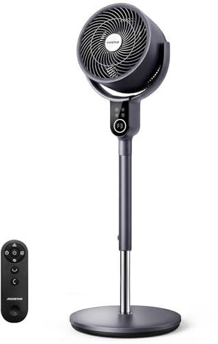 Aigostar Ventilatore a Piantana Silenzioso (23 dB) Motore DC, Circolatore d'Aria 3D con Telecomando, 8 Velocità, Timer 12 ore, Altezza Regolabile, Design 2 in 1, Risparmio Energetico, Casa e Ufficio