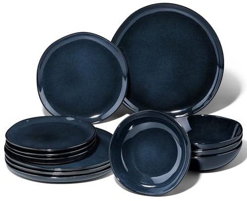 Joyfair 12 Pcs Stoneware Dinner Set Service for 4, Nebulas Blue