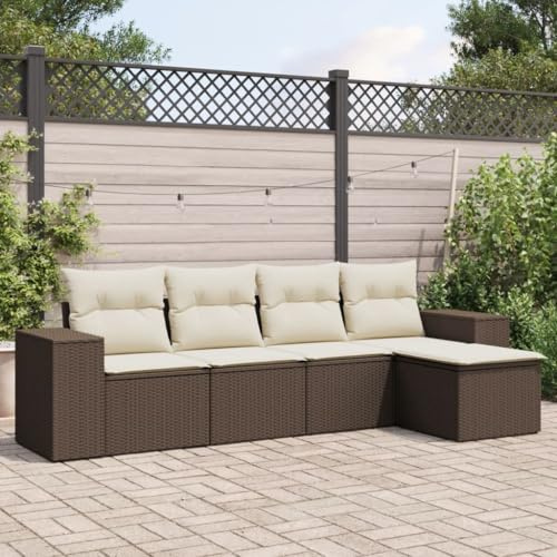 QJBSAVVA 5-TLG. Gartenmöbel Set Kunststoff Braun Poly Rattan Gartensofa mit Stauraum & waschbaren Kissen 55 x 62 x 69 cm Modernes Design für Balkon Terrasse Gartenlounge