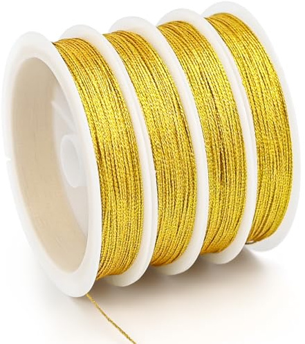 JAXICREY 4 Rolle Goldene Schnur, Goldene Kordel 80m, Kordelband Gold, Golddraht zum Basteln, Goldfaden zum Basteln, Goldschnur, Goldkordel für Weihnachtsschmuck, DIY Handwerk, Dekoration
