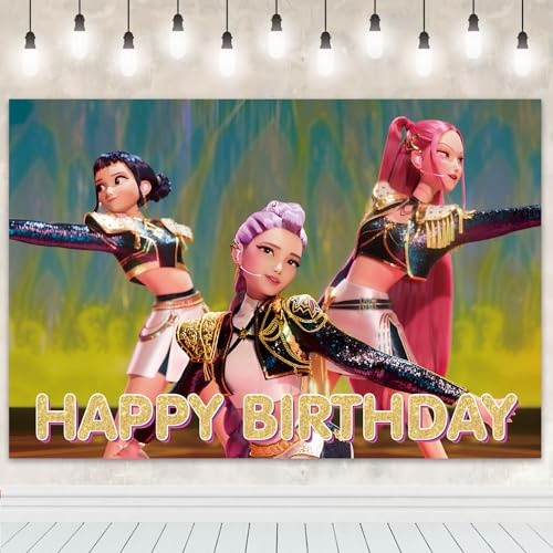 Demon Geburtstag Hintergrund, Kpop Thema Party Dekoration, Hunter Fotohintergrund Cartoon Party Hintergrund Bunter Happy Birthday Banner, Geburtstagsparty Dekoration Requisiten(150x100cm)