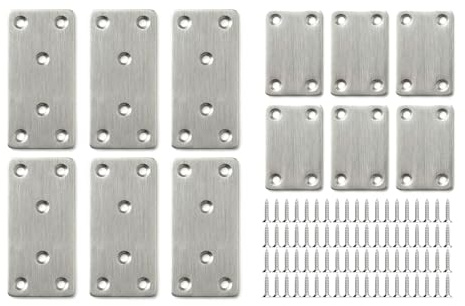 12 Pcs Flat Metal Brackets for Wood, 2 Size, with 60 Screws | Stainless Steel Flat Brackets for Wood, Joining Mending Plates for Fence Post Support Timber Railway Sleeper Bracketss