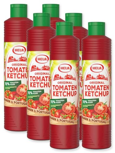 Hela Original Tomaten Ketchup - Extra fruchtig mit 70% Tomatenmark - 6er Pack (6 x 800ml) - Ohne Konservierungsstoffe & glutenfrei, ideal für Burger, Pommes, Pasta und Grillfleisch
