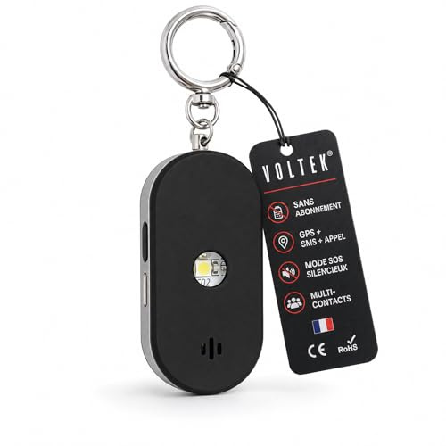 VOLTEK Sentinel Persönlicher Alarm, Anti-Aggression für Damen, 130 dB, SOS Senioren & Senioren mit SMS und GPS, automatisch, Notfalltaste, Lokalisierung von Kindern, ohne App iOS Android, USB-C