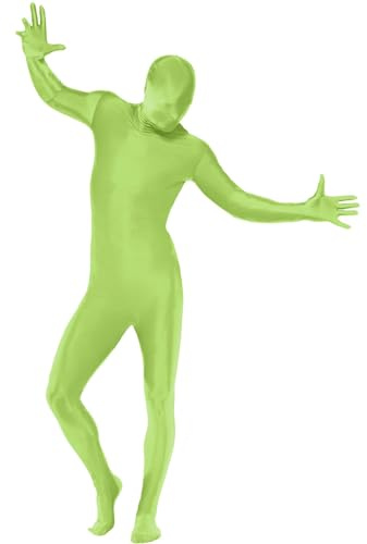 Smiffys Second Skin Suit, Green with Bumbag, Concealed Fly & Under Chin Opening, Second Skin Fancy Dress, Comedy Dress Up Costumes