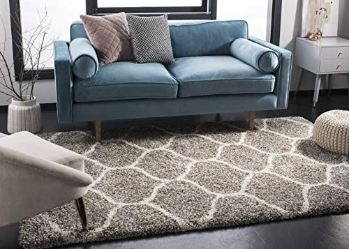 SAFAVIEH Hudson Shag Collection Accent Rug - 3' x 5', Grey & Ivory, Trellis Design, Non-Shedding & Easy Care, 2-inch Thick Ideal for High Traffic Areas in Entryway, Living Room, Bedroom (SGH280B)