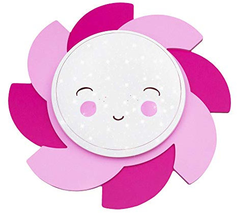 Elobra Sternenhimmel Lampe Sonne | hochwertige LED Deckenlampe/Wandlampe für Jungen & Mädchen aus Holz, rosa, mit Sternenhimmel Glitzer Effekt, 55cm x 55cm x 10cm