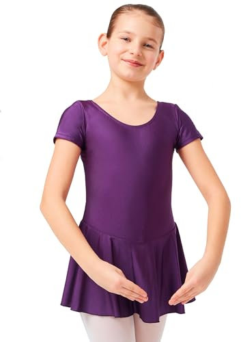 tanzmuster Kinder Kurzarm Ballett Trikot Marina mit Röckchen aus glänzendem Material in lila, Größe:104/110