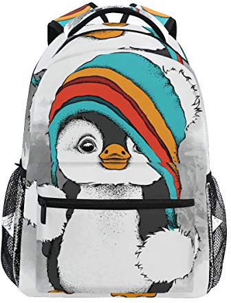 Cartoon Pinguin Hut Schulrucksack für Jungen Mädchen Kinder Reisetasche Bookbag