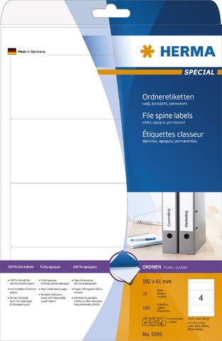 HERMA Rückenschild, selbstklebend, breit/kurz, 61 x 192 mm, weià (100 Stück), Sie erhalten 1 Packung á 100 Stück