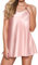 RSLOVE Sottoveste in Raso Camicia da Notte Seta Intimo Babydoll Donna Sexy Rosa S