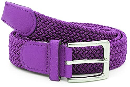 Charmoni - Sienna - Ceinture femme tressée - élastique et cuir synthétique - boucle en acier argenté - hauteur 3 cm - 90/105 cm - TU taille unique (violet)