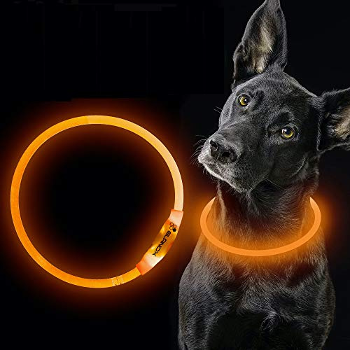 ELANOX LED Hunde Halsband wiederaufladbar, USB Leuchtschlauch Haustiere, zuschneidbar Hundehalsband Flashring Leuchtring